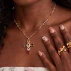 Bible 12 Gemstones Cross Pendant Necklace