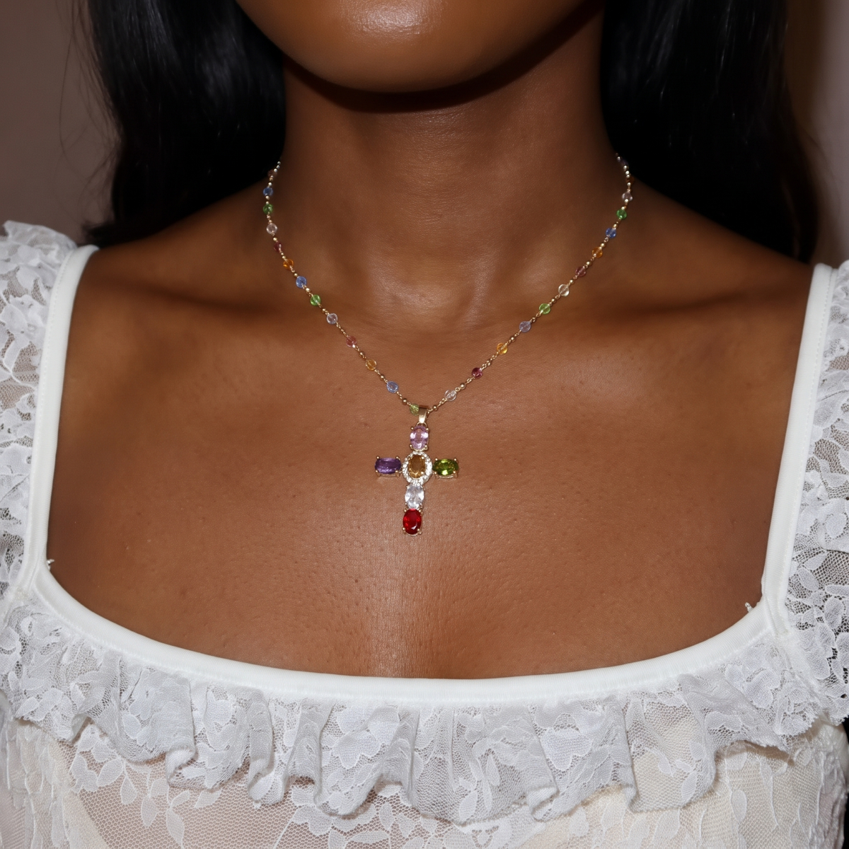 Bible 12 Gemstones Cross Pendant Necklace