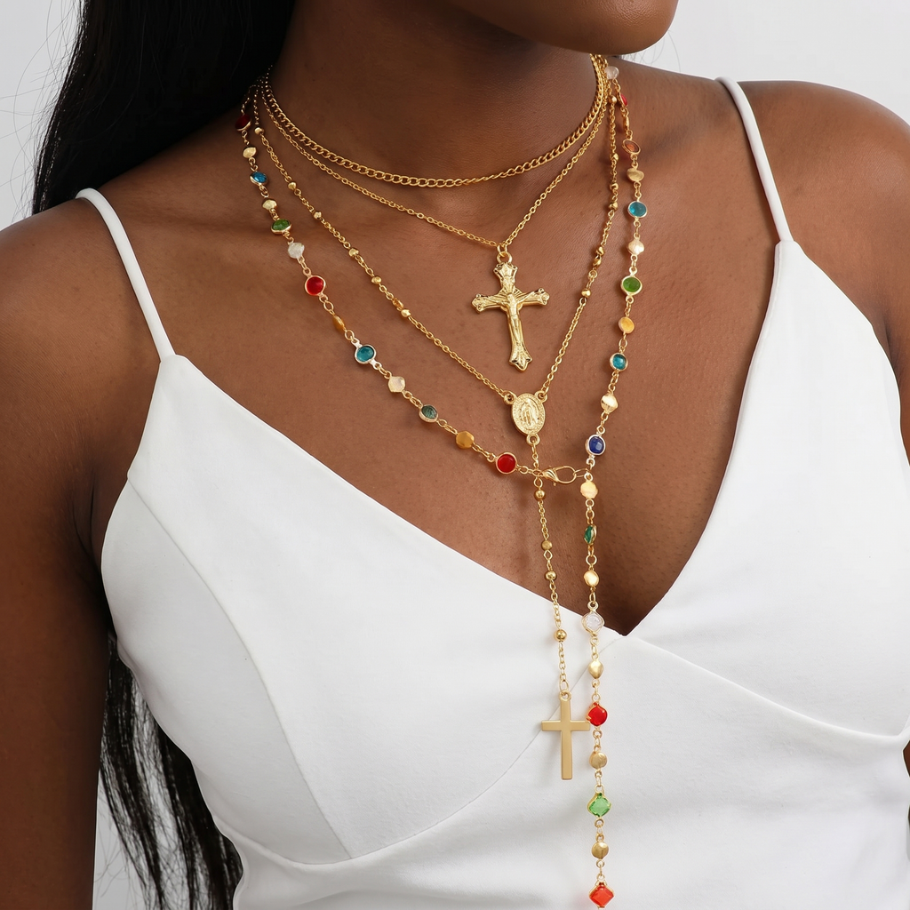 Layered Cross Necklace Set: Multistrand Faith & Fashion-Forward Expression