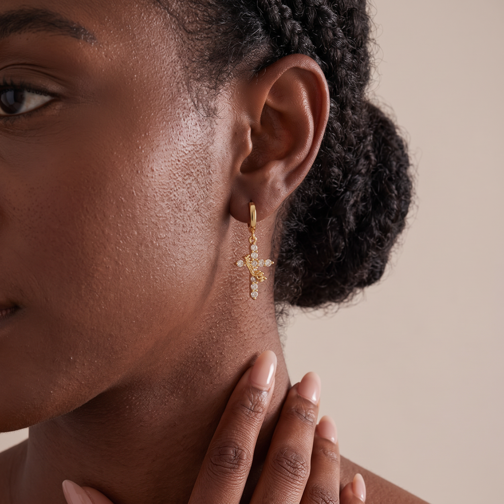 Modern Crowned in Faith Cross Necklace, Earrings