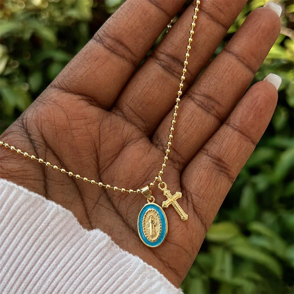Dual-Faith Our Lady & Cross Necklace: Steady Companion for Daily Belief