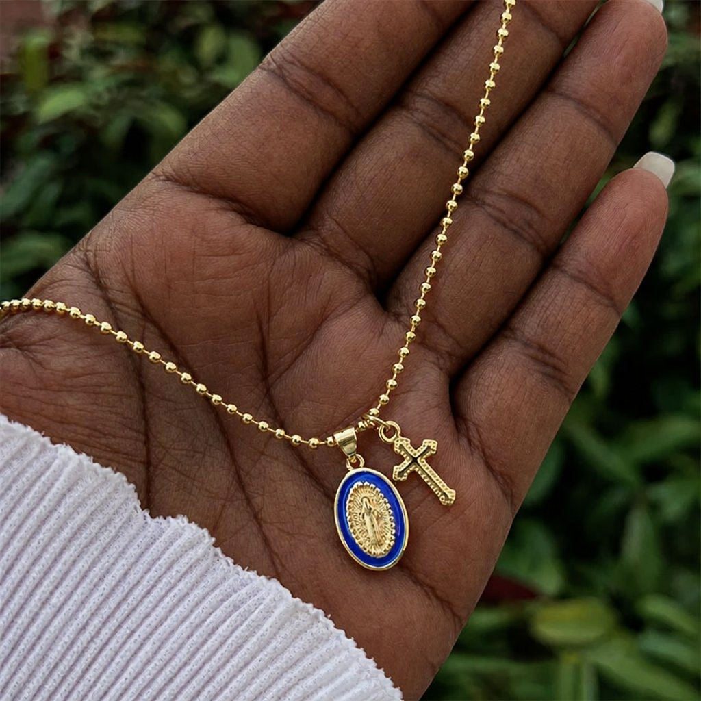 Dual-Faith Our Lady & Cross Necklace: Steady Companion for Daily Belief
