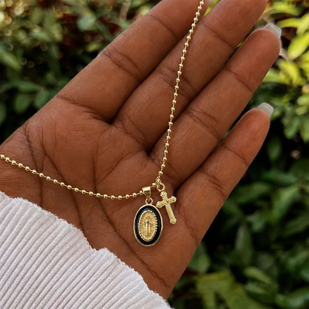 Dual-Faith Our Lady & Cross Necklace: Steady Companion for Daily Belief
