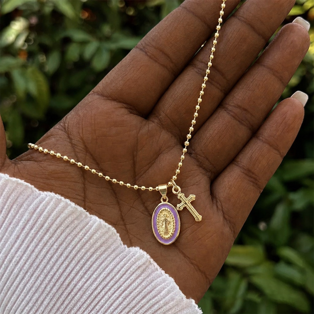 Dual-Faith Our Lady & Cross Necklace: Steady Companion for Daily Belief