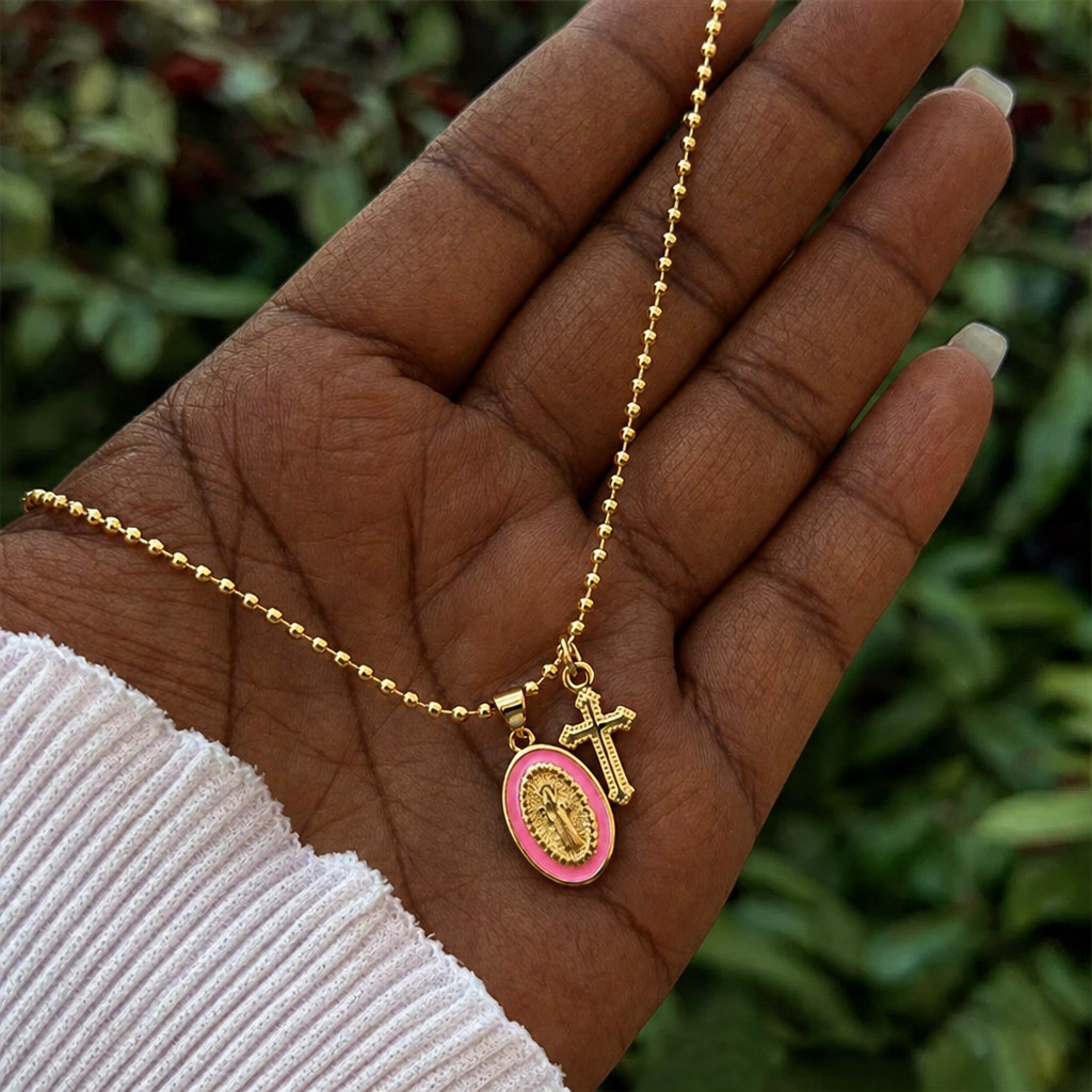Dual-Faith Our Lady & Cross Necklace: Steady Companion for Daily Belief
