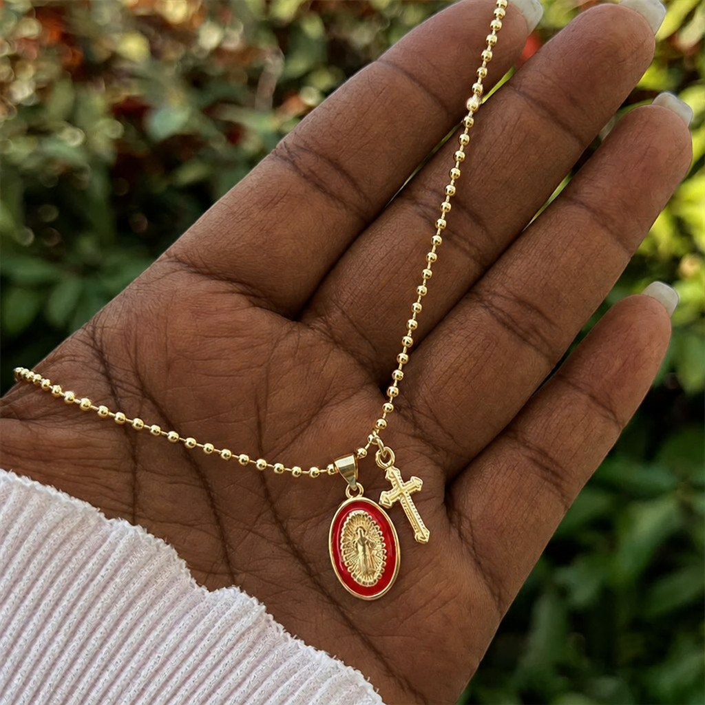 Dual-Faith Our Lady & Cross Necklace: Steady Companion for Daily Belief