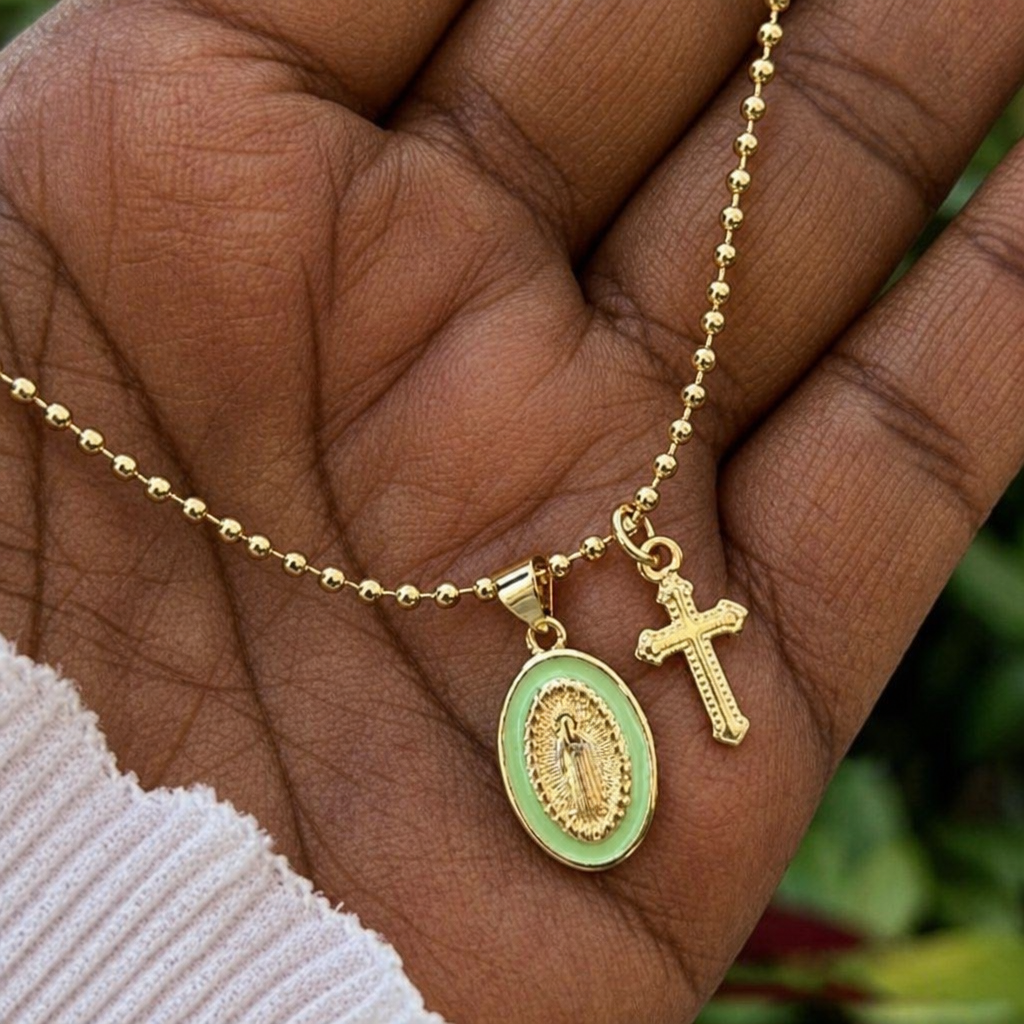 Dual-Faith Our Lady & Cross Necklace: Steady Companion for Daily Belief