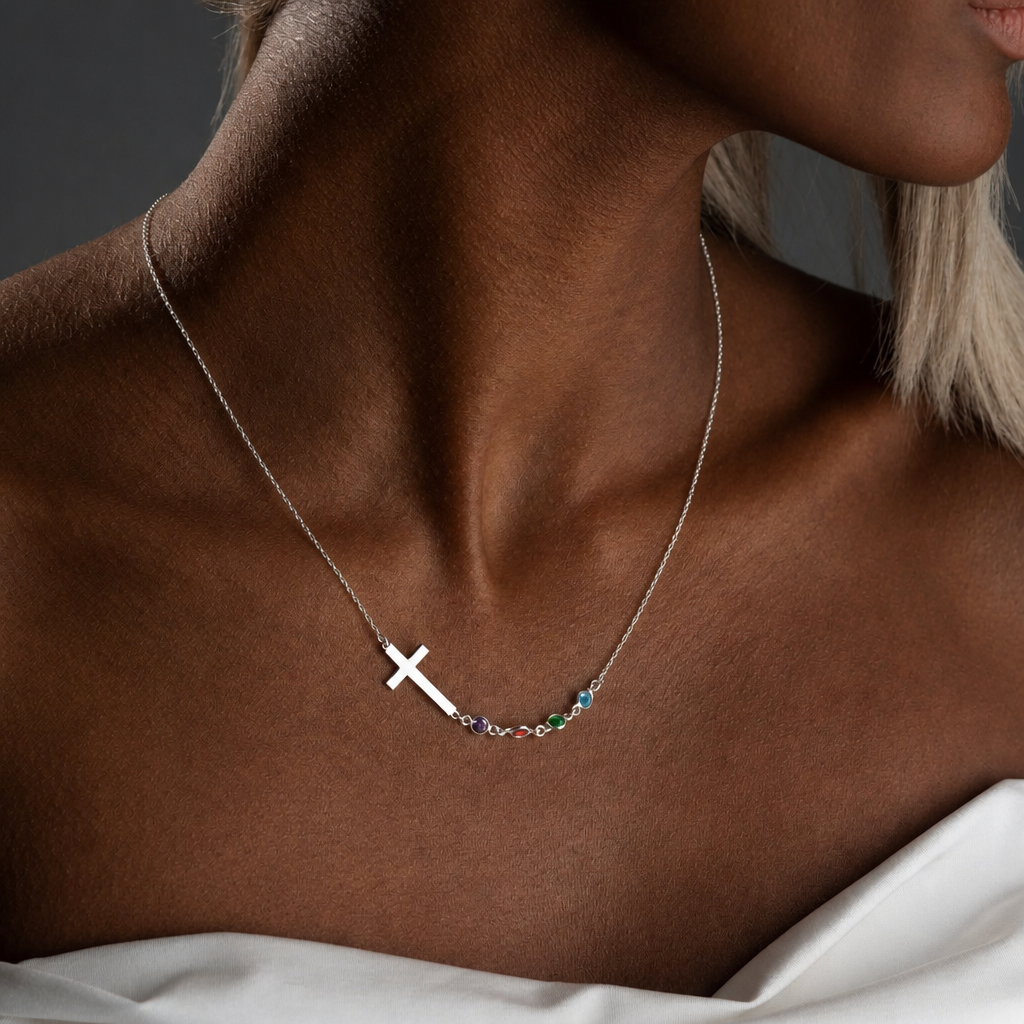 Biblical Birthstone Cross Necklace Religion Jewelry Gift