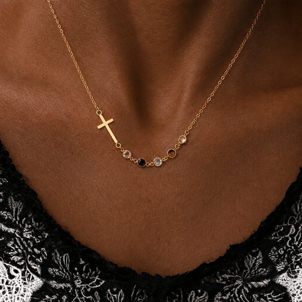 Biblical Birthstone Cross Necklace Religion Jewelry Gift