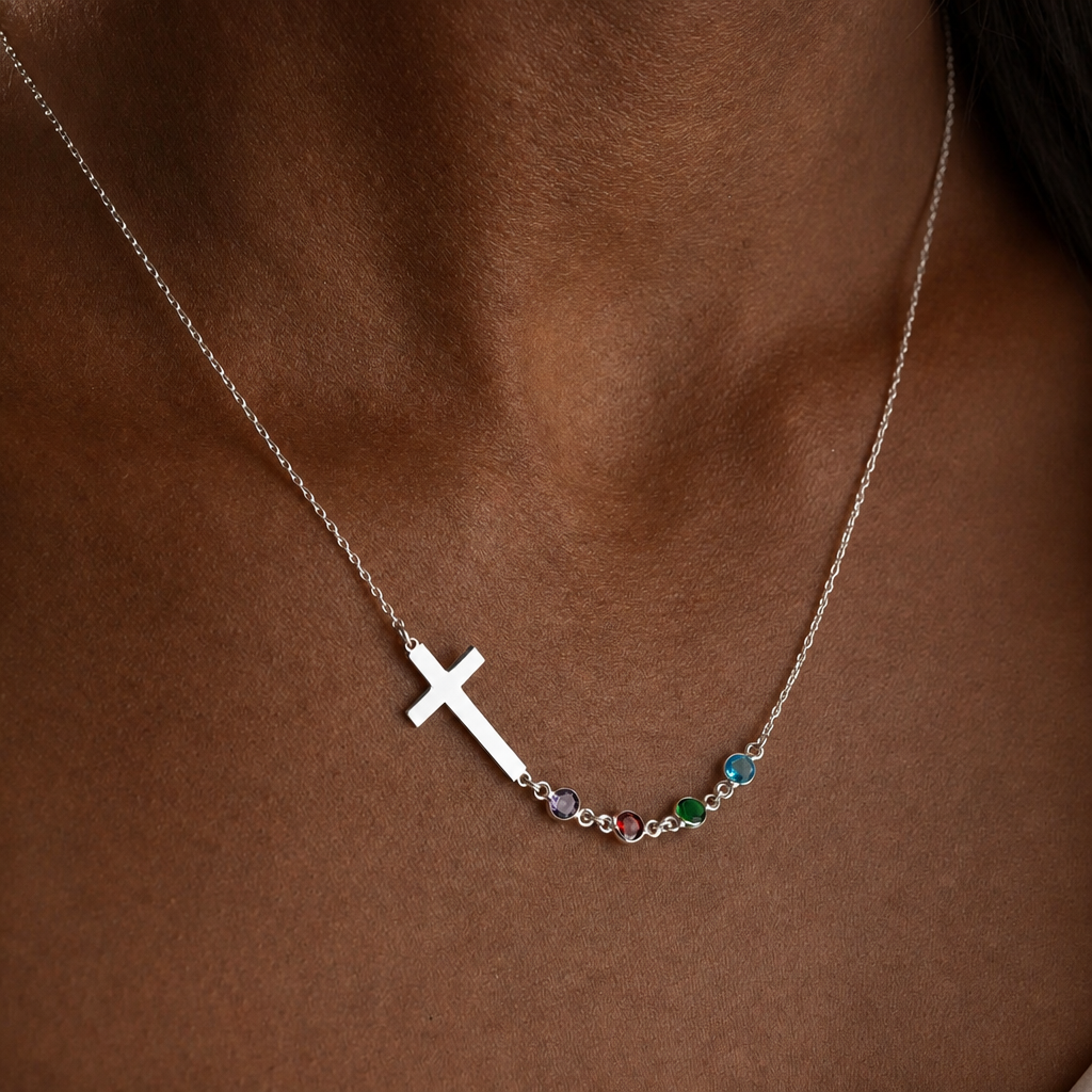 Biblical Birthstone Cross Necklace Religion Jewelry Gift
