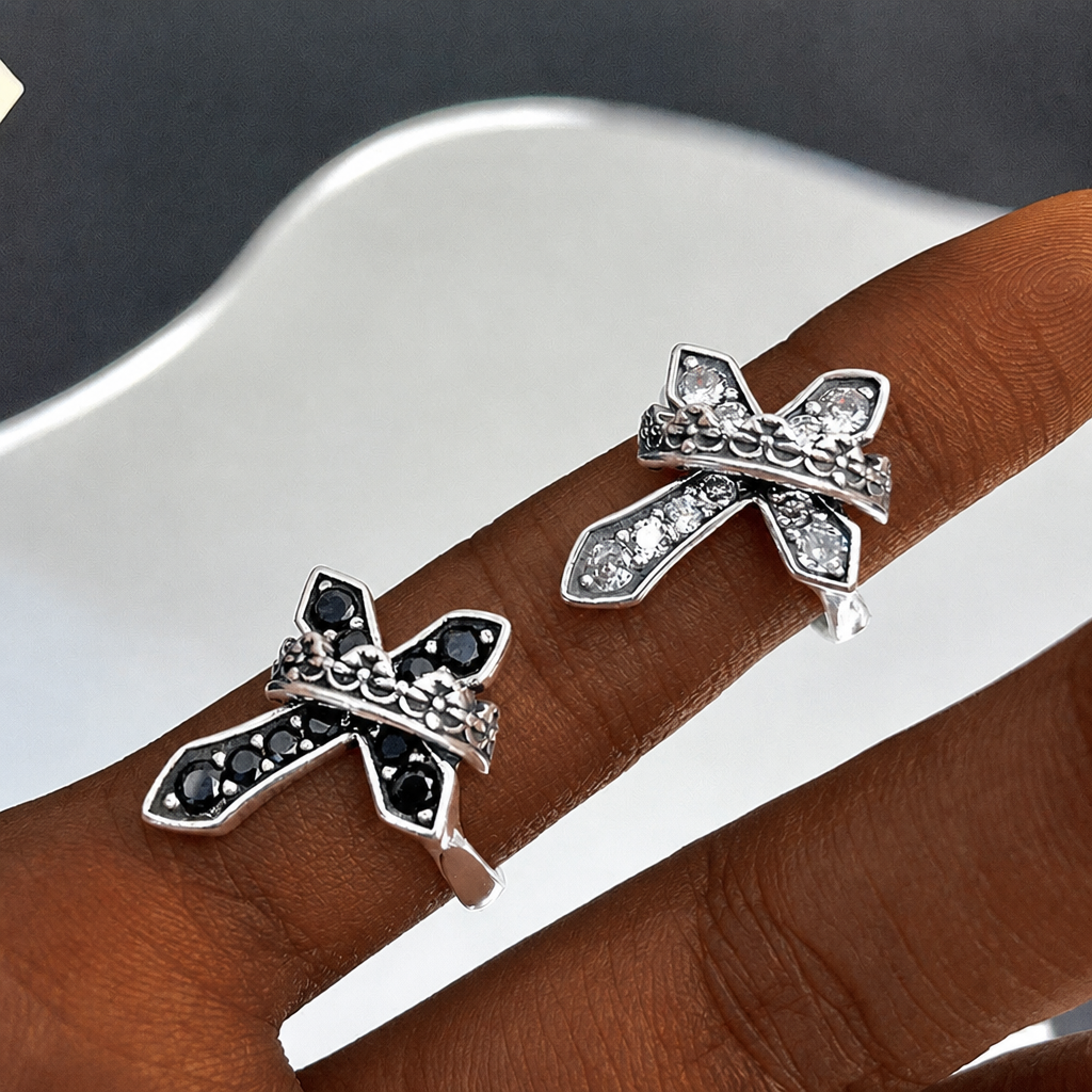 2colors Modern Ring with Cross & Regal Crown: Bold Fusion of Faith and Royalty