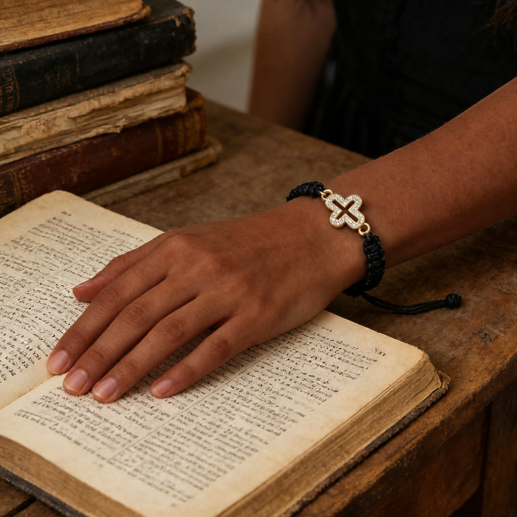 Woven Cord Cross with Shimmering Cross Bracelet: Ground Your Faith in His Enduring Presence
