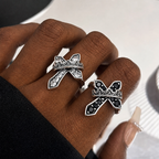2colors Modern Ring with Cross & Regal Crown: Bold Fusion of Faith and Royalty