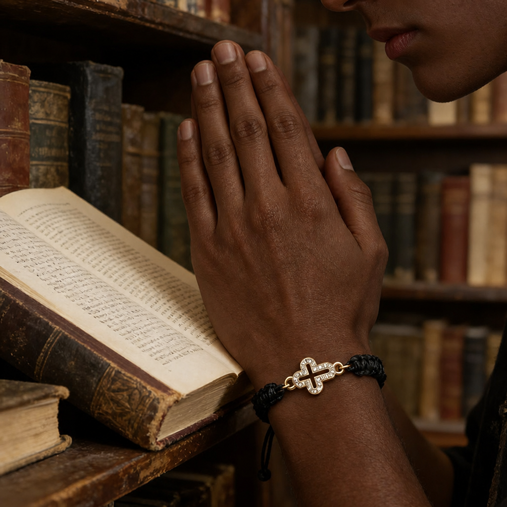 Woven Cord Cross with Shimmering Cross Bracelet: Ground Your Faith in His Enduring Presence
