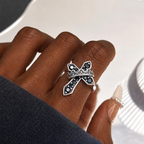 2colors Modern Ring with Cross & Regal Crown: Bold Fusion of Faith and Royalty
