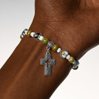 Colorful Glass & Ceramic Bead Bracelets with Cross and Saints Heart Charms