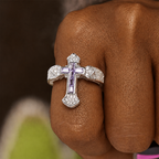 Central Cross Motif Ring with Cubic Zirconia Accents: Carry His Care in Daily Wear