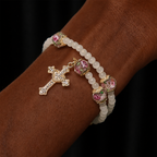 Floral Accent Memory Wire Rosary Bracelet: Tender Devotion for Daily Moments