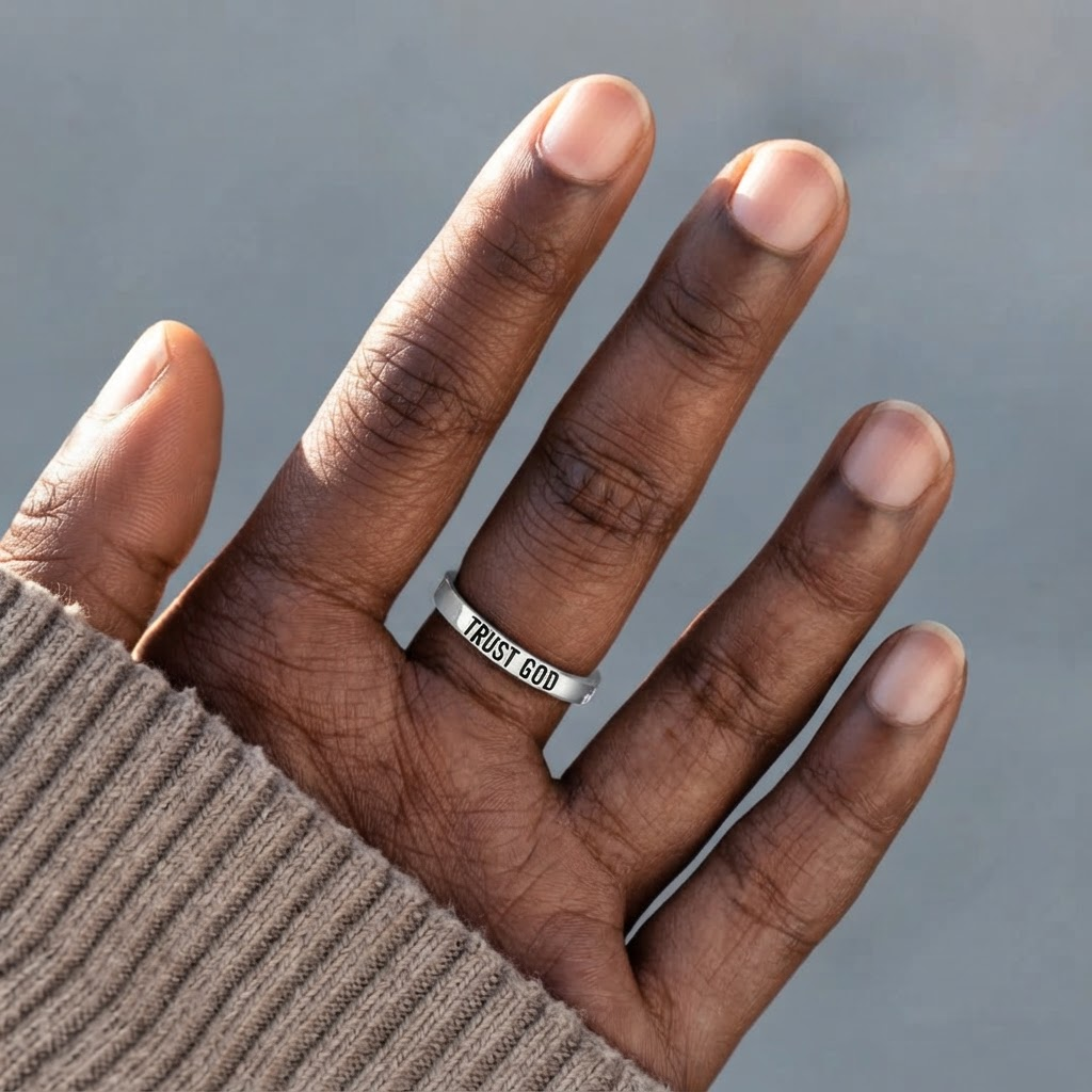925 Silver Cross & "Trust God" Ring: Symbols of Hope