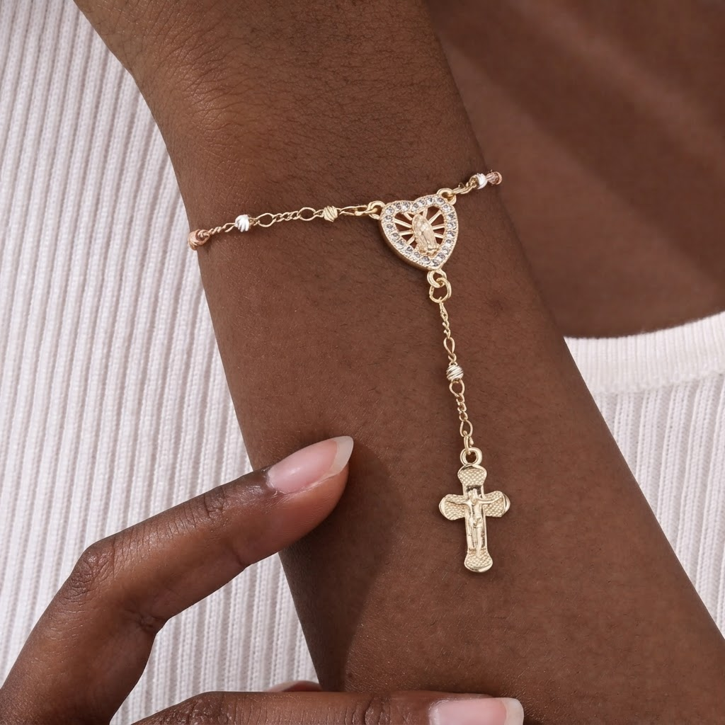 Our Lady & Crucifix Pendant Bracelet: Her Grace on Your Wrist